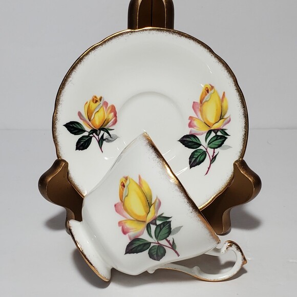 Paragon Demitasse (small) Teacup and Saucer Yellow Roses - Picture 1 of 10